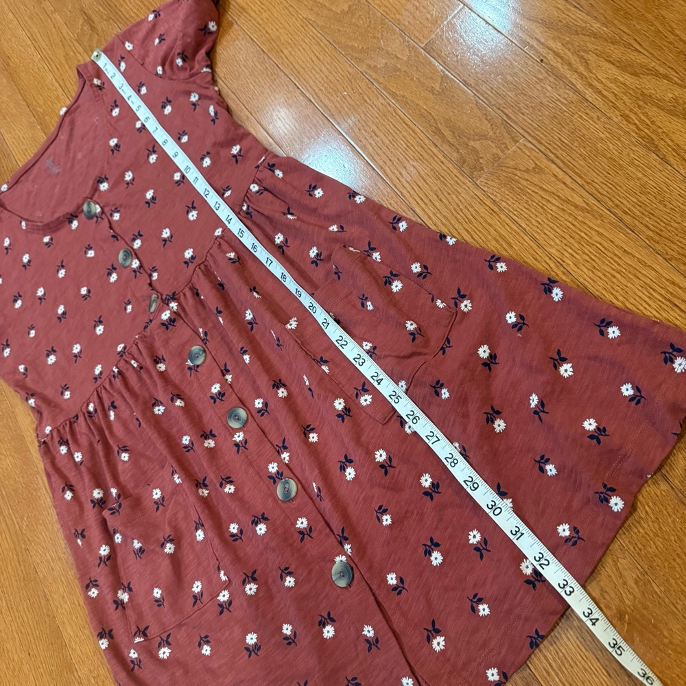 Dip 100% Organic Cotton Dress Womens XS Short Sleeves Button Front Floral Red - Picture 7 of 7
